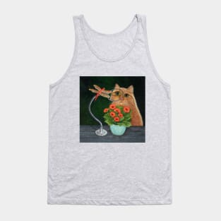 Orange Cat and Dragonfly Tank Top